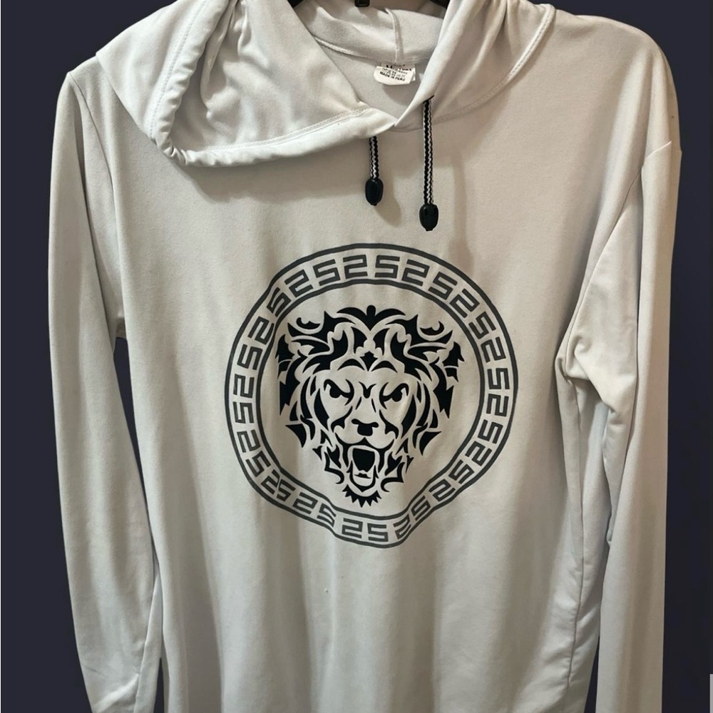 White Hoodie with Lion Design (like a compression hoodie) meant for Youth large